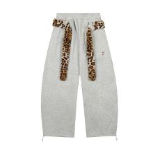 批发纯<b class='q'>棉</b>加绒腰带可拆豹纹腰带加绒女秋冬刺绣运动裤宽松阔腿裤