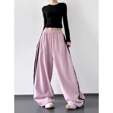 批发纯<b class='q'>棉</b>华<b class='q'>棉</b>复合加厚牛奶丝 原版拉杆做法阔腿休闲运动裤女高腰