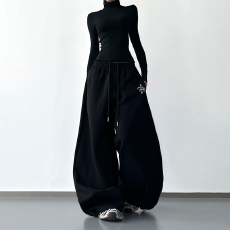 批发纯棉华棉复合牛奶丝 原版1：1休闲<b class='q'>裤</b>女冬加厚高腰束脚<b class='q'>宽松</b>卫<b class='q'>裤</b>