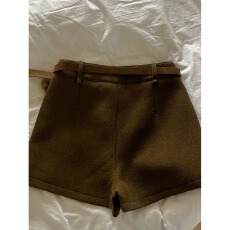 批发秋冬哆麦加厚毛呢短裤韩系复古气质高腰休闲靴裤修身百搭阔腿裤女