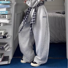 批发华<b class='q'>棉</b>复绒秋冬潮人邦可拆卸格纹裙摆廓形加绒弯刀阔腿裤休闲裤女