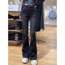 批发微喇弹力长<b class='q'>裤</b>加绒佐依阔腿牛仔<b class='q'>裤</b>女秋冬高腰<b class='q'>宽松</b>显瘦美式直筒<b class='q'>裤</b>