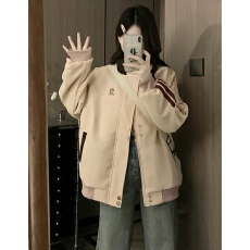 批发初秋穿搭美式中性宽松拼接粉色外套女春秋2025新款立领<b class='q'>棒球</b>服夹克