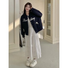 批发藏青色字母<b class='q'>棒球</b><b class='q'>服外套</b>女春秋2025新款美式学院风甜酷减龄夹克上衣