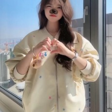 批发星星印花小熊<b class='q'>棒球</b><b class='q'>服外套</b>女2025春秋新款小众设计感宽松夹克上衣潮