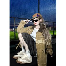 批发双层斜纹水印短款众优汇垫肩工装外套男女冬季拉链<b class='q'>夹克</b>牛仔翻领