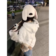 批发韩系奶fufu软糯毛绒绒羊羔毛加厚外套女秋冬季小熊耳朵小个子上衣