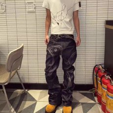 批发美式新概念复古水洗工装牛仔裤男女秋拼接设计感小众痞帅<b class='q'>小脚裤</b>子