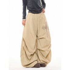 批发MKGO 美式复古十字架皱褶加绒阔腿裤女冬季宽松百搭拖地<b class='q'>休闲裤</b>子