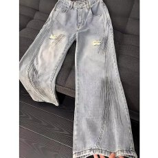 批发女童<b class='q'>裤子</b>2025秋装新款<b class='q'>儿童</b>洋气宽松破洞牛仔裤春秋款复古休闲长裤