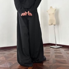 批发高腰捏褶黑色条纹垂感<b class='q'>西装</b>阔腿裤<b class='q'>男</b>女秋冬设计感<b class='q'>休闲</b>西裤