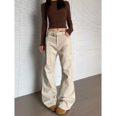 批发大码美式复古廓形弯刀牛仔裤男女2025新款褶皱宽松阔腿<b class='q'>休闲</b>拖地裤