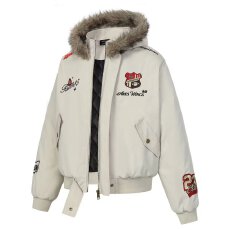 美式复古刺绣徽章座山雕棉衣外套男女冬季小众可拆卸帽保暖夹克