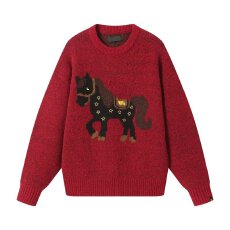 批发秋冬季宽松卡通提花圆领毛衣<b class='q'>男</b>女青少年港风休闲情侣设计感针织衫