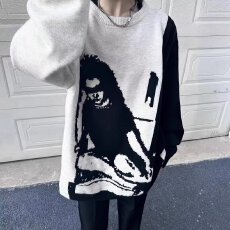 批发2025新款高街冬季新款慵懒风宽松圆领套头毛衣<b class='q'>男</b>女装宽松情侣上衣