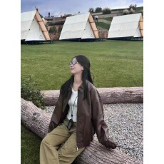 批发美拉德棕色机车PU皮衣外套女秋冬季中性风美式复古<b class='q'>街头</b>宽松夹克潮