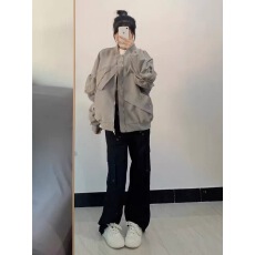 批发美式<b class='q'>街头</b>棒球服外套男女春秋设计感宽松情侣不规则铁标飞行员夹克