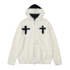 批发水貂绒毛衣男女高级感秋冬宽松慵懒风加厚黑白撞色<b class='q'>情侣</b><b class='q'>款</b>针织<b class='q'>衫</b>