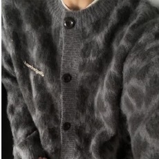 批发少女冰七淋美式复古豹纹针织<b class='q'>开衫</b>外套女秋冬慵懒风咖色<b class='q'>马海毛</b>毛衣
