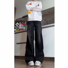 批发夏莫卡高级蓝色牛仔<b class='q'>裤</b>老钱风直筒<b class='q'>裤</b>休闲<b class='q'>裤</b>显瘦<b class='q'>裤</b>子格雷系阔腿<b class='q'>裤</b>