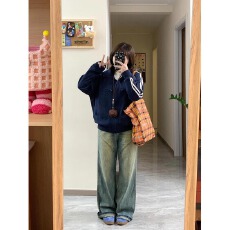 批发藏蓝色立领<b class='q'>夹克</b>外套女款春2025新款秋季chic韩系穿搭卫衣<b class='q'>运动</b>开衫