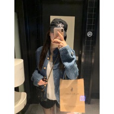 批发高级感气质小香风牛仔外套女秋季短款小众设计感立领蓝色夹克上衣