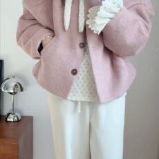 批发<b class='q'>韩版</b>短外套女2025秋冬新品圆领小清新宽松显瘦小香风气质羊毛上衣