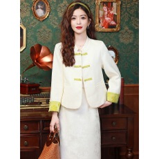 新中式国风盘扣外套女短款2025春秋季新款高端气质提花小香风上衣