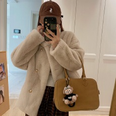 批发2025年冬季新款双排扣英伦风立领仿水貂绒加厚宽松仿皮草外套女