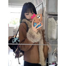 批发毛茸茸外套女冬季时尚韩版2024新款加厚环保皮草牛仔拼接毛绒上衣