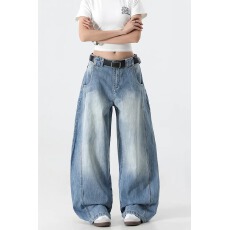 批发设计感嘻哈通勤<b class='q'>韩版</b>ins阔腿牛仔<b class='q'>裤</b>女春秋宽松显瘦时尚弯刀牛仔<b class='q'>裤</b>