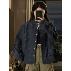 批发高级感气质小香风<b class='q'>牛仔</b>外套女秋季短款小众设计感立领蓝色夹克上衣