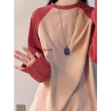 批发刺绣 280克双面德绒撞色常青打底衫女春秋保暖内搭长袖<b class='q'>情侣</b><b class='q'>卫衣</b>