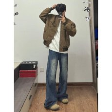 批发美式复古cleanfit工装<b class='q'>夹克</b>男女秋冬季休闲宽松做旧哈灵顿外套潮牌