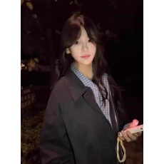 批发撞色拼接假两件<b class='q'>外套女</b>春秋2025新款美式复古宽松情侣翻领开衫夹克