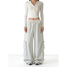 批发纯棉复牛奶丝大口袋新视觉工<b class='q'>装裤</b>松紧腰垂感百搭休闲束脚卫裤<b class='q'>女</b>