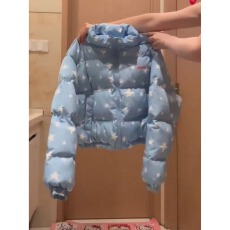 批发星星满印立领短款蓝色棉服女冬季新款保暖加厚外套<b class='q'>棉衣</b>学生面包服