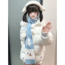 批发日系小个子甜美可爱少女加厚保暖连帽棉服魔术贴雪人<b class='q'>棉衣</b>外套围巾