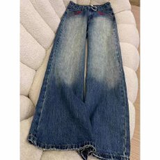 批发美式沐森高腰直筒牛仔裤女春<b class='q'>秋</b>季新款高街设计感宽松显瘦阔腿长裤