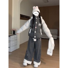 批发法式气质温柔可爱风<b class='q'>小熊</b>猫刺绣撞色连帽棉服学生百搭保暖棉衣外套