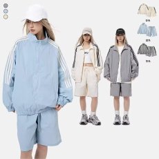 批发2024日系复古宽松防晒衣男女侧边条纹运动休闲青少年立领外套<b class='q'>夏</b>款