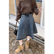 批发通勤个性炸街牛仔半身裙春<b class='q'>秋</b>季新款高腰显瘦百褶A字中款牛仔伞裙