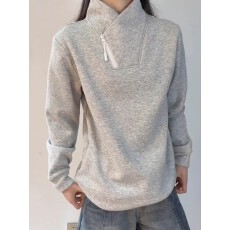 批发华棉复贝贝绒美式斜拉链加绒<b class='q'>卫衣</b><b class='q'>男</b>女秋冬立领长袖t恤内搭上衣