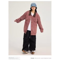 批发粉色牛仔<b class='q'>衬衫</b>外套女2026年春季新款设计感小众宽松外搭夹克上衣男