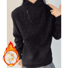 批发加绒斜拉链二浩条纹卫衣男女内搭打底衫雪尼尔重磅立领长袖T恤