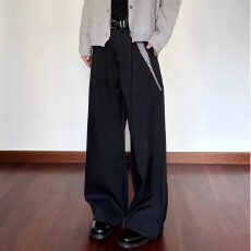 批发美式高级设计感阔腿<b class='q'>西装</b>休闲裤<b class='q'>男</b>女宽松垂感复古街头柳钉褶布长裤