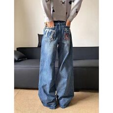 批发潮流ins<b class='q'>韩版</b>百搭星星字母时尚牛仔<b class='q'>裤</b>女春秋季新款宽松拖地牛仔<b class='q'>裤</b>