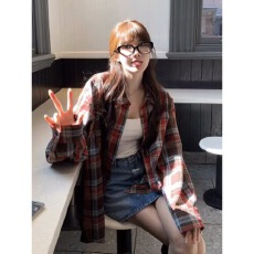 批发美式复古大码<b class='q'>胖</b>mm<b class='q'>长袖</b>衬衫港风ins宽松衬衣潮流百搭休闲外套韩版