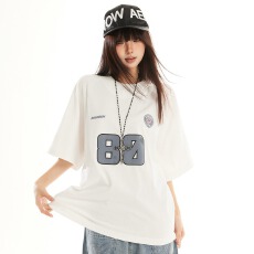 批发美式复古字母印花<b class='q'>短袖</b>t恤女春夏新宽松<b class='q'>情侣</b><b class='q'>运动</b>落肩纯棉上衣ins男