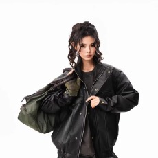 批发美式复古高级感PU皮衣夹克男女秋冬季<b class='q'>街头</b>飞行员机车服夹棉外套潮